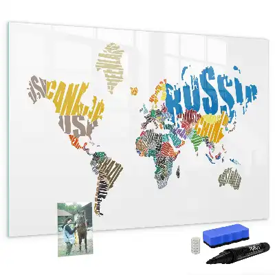 Magnetisch glazen schrijfbord met wereldkaart van tekst