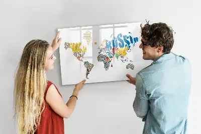 Magnetisch glazen schrijfbord met wereldkaart van tekst