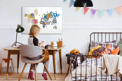 Magnetisch glazen schrijfbord met wereldkaart van tekst