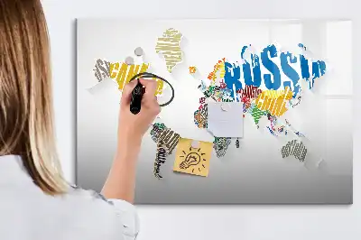 Beschrijfbaar glazen magneetbord met wereldkaart van tekst