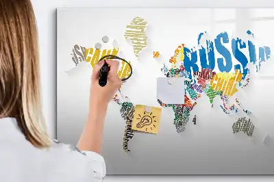 Beschrijfbaar glazen magneetbord met wereldkaart van tekst