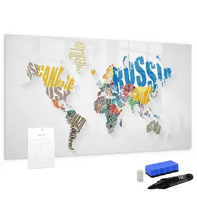 Beschrijfbaar glazen magneetbord met wereldkaart van tekst