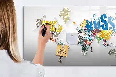 Beschrijfbaar glazen magneetbord met wereldkaart van tekst