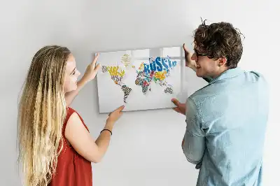Beschrijfbaar glazen magneetbord met wereldkaart van tekst
