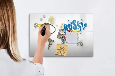 Beschrijfbaar glazen magneetbord met wereldkaart van tekst