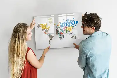 Beschrijfbaar glazen magneetbord met wereldkaart van tekst