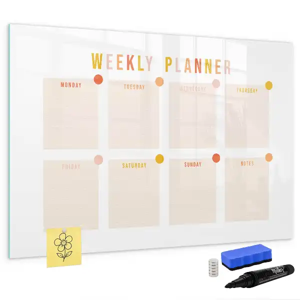 Magnetisch glazen weekplanner voor notities en foto's weekplanner