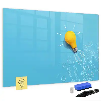 Beschrijfbaar glazen magneetbord met design van een gloeilamp