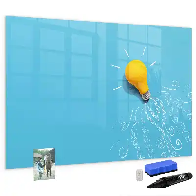 Beschrijfbaar glazen magneetbord met design van een gloeilamp