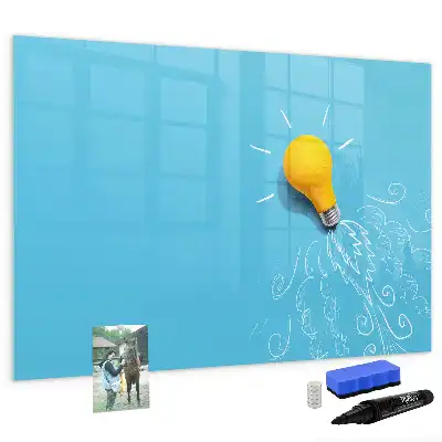 Beschrijfbaar glazen magneetbord met design van een gloeilamp
