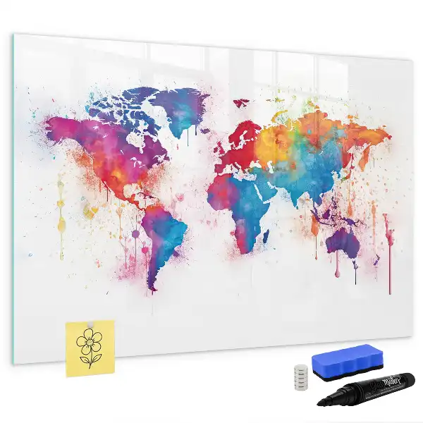 Magnetisch glazen wereldkaart schrijfbord voor notities en foto's