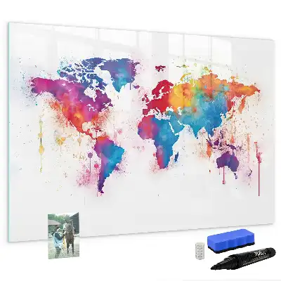 Magnetisch glazen wereldkaart schrijfbord voor notities en foto's