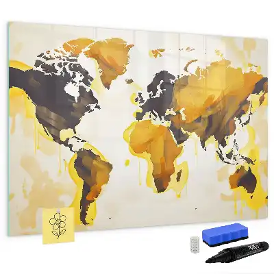 Beschrijfbaar glazen magneetbord met abstract design van een wereldkaart