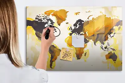 Beschrijfbaar glazen magneetbord met abstract design van een wereldkaart