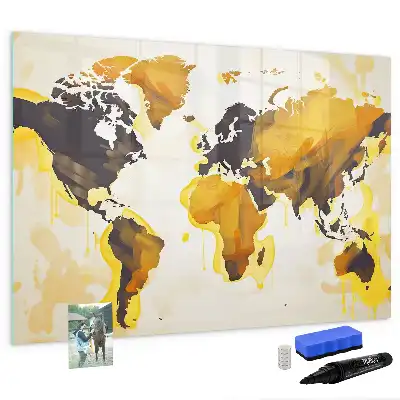 Beschrijfbaar glazen magneetbord met abstract design van een wereldkaart