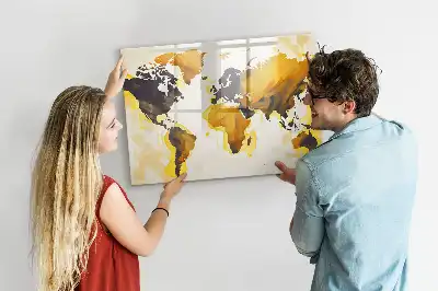 Beschrijfbaar glazen magneetbord met abstract design van een wereldkaart
