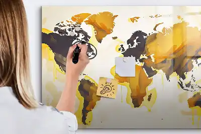 Beschrijfbaar glazen magneetbord met abstract design van een wereldkaart