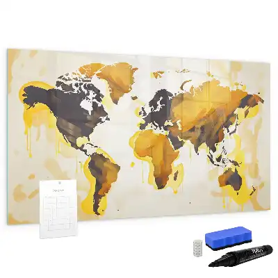 Beschrijfbaar glazen magneetbord met abstract design van een wereldkaart