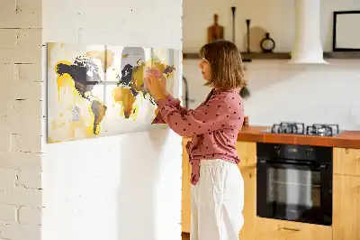 Beschrijfbaar glazen magneetbord met abstract design van een wereldkaart