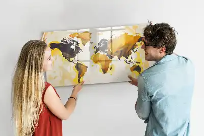Beschrijfbaar glazen magneetbord met abstract design van een wereldkaart