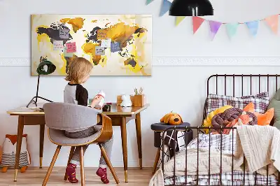 Beschrijfbaar glazen magneetbord met abstract design van een wereldkaart