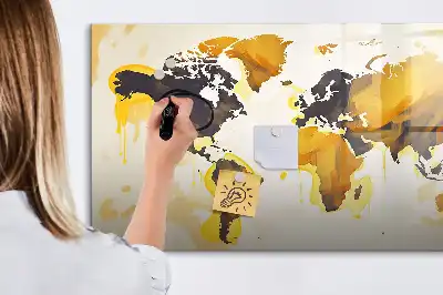 Beschrijfbaar glazen magneetbord met abstract design van een wereldkaart