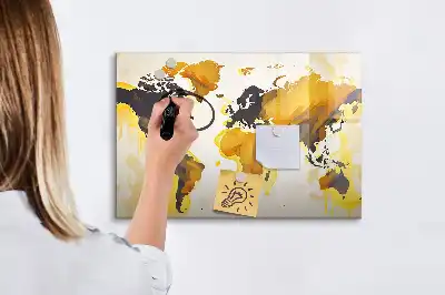 Beschrijfbaar glazen magneetbord met abstract design van een wereldkaart