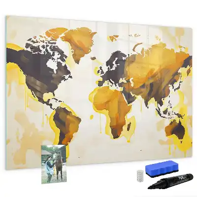 Beschrijfbaar glazen magneetbord met abstract design van een wereldkaart