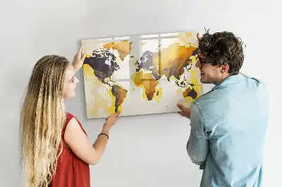 Beschrijfbaar glazen magneetbord met abstract design van een wereldkaart