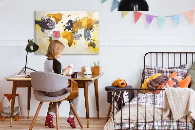 Beschrijfbaar glazen magneetbord met abstract design van een wereldkaart