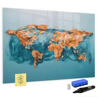 Magnetisch glazen schrijfbord met abstracte wereldkaart voor notities en foto's