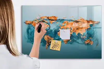Magnetisch glazen schrijfbord met abstracte wereldkaart voor notities en foto's