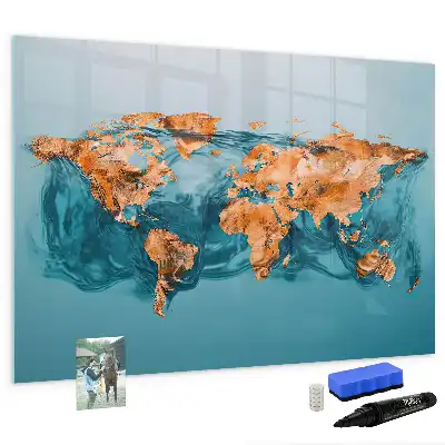 Magnetisch glazen schrijfbord met abstracte wereldkaart voor notities en foto's