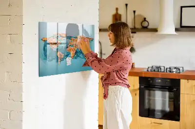 Magnetisch glazen schrijfbord met abstracte wereldkaart voor notities en foto's