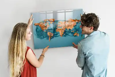 Magnetisch glazen schrijfbord met abstracte wereldkaart voor notities en foto's