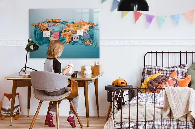 Magnetisch glazen schrijfbord met abstracte wereldkaart voor notities en foto's