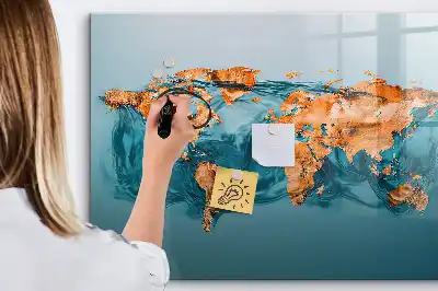 Magnetisch glazen schrijfbord met abstracte wereldkaart voor notities en foto's