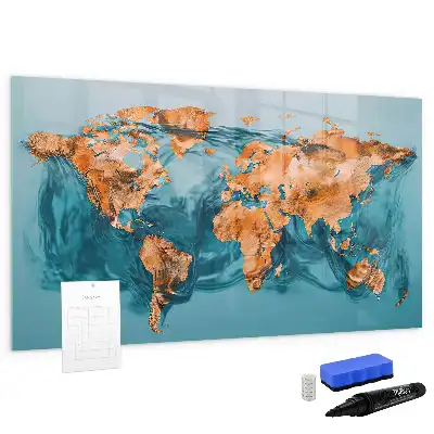 Magnetisch glazen schrijfbord met abstracte wereldkaart voor notities en foto's