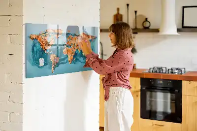 Magnetisch glazen schrijfbord met abstracte wereldkaart voor notities en foto's