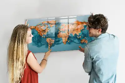 Magnetisch glazen schrijfbord met abstracte wereldkaart voor notities en foto's