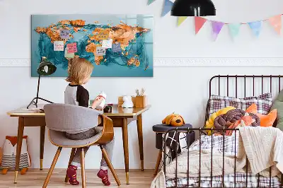 Magnetisch glazen schrijfbord met abstracte wereldkaart voor notities en foto's