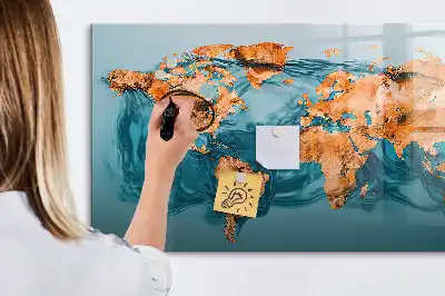Magnetisch glazen schrijfbord met abstracte wereldkaart voor notities en foto's
