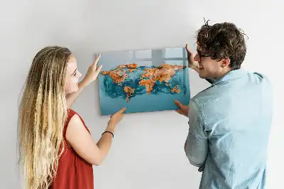 Magnetisch glazen schrijfbord met abstracte wereldkaart voor notities en foto's