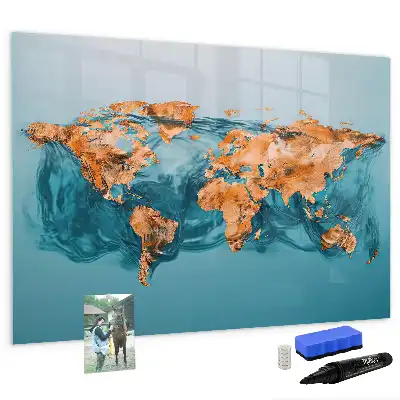 Magnetisch glazen schrijfbord met abstracte wereldkaart voor notities en foto's