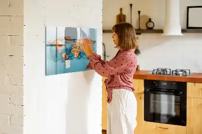 Magnetisch glazen schrijfbord met abstracte wereldkaart voor notities en foto's