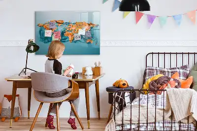 Magnetisch glazen schrijfbord met abstracte wereldkaart voor notities en foto's