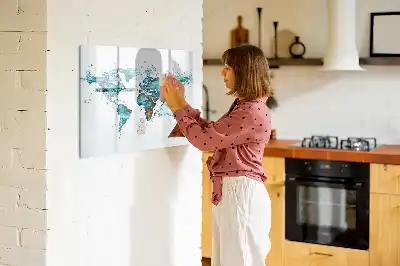 Beschrijfbaar glazen magneetbord met wereldkaart ontwerp van water