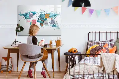 Beschrijfbaar glazen magneetbord met wereldkaart ontwerp van water