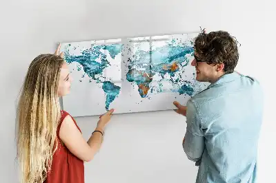 Beschrijfbaar glazen magneetbord met wereldkaart ontwerp van water