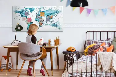 Beschrijfbaar glazen magneetbord met wereldkaart ontwerp van water